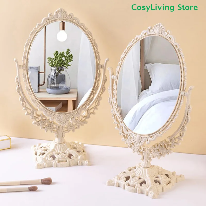 1Pc Vintage Decorative Mirror Nordic Ins Espejos Decorativos Room Home Decor Makeup Mirror Cosmetic Mirror Plastic Beauty Tools