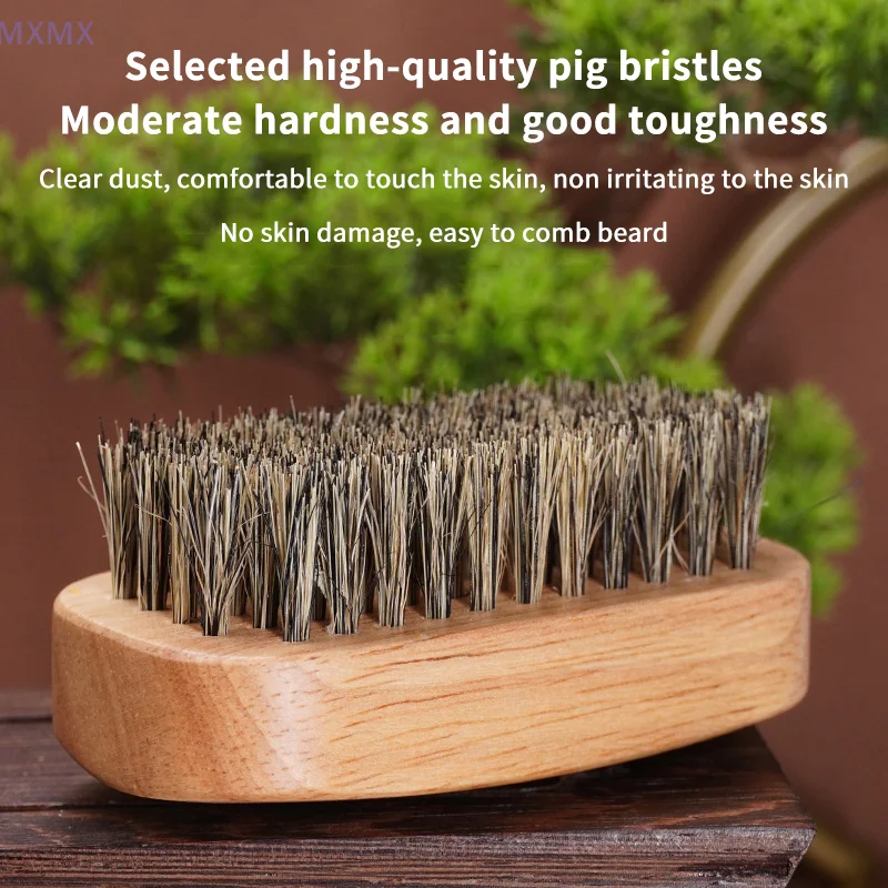 Natural Boar Bristle Beard Brush Men's Shaving Neck Duster Cleaning Brush Barber Oil Head Shape Carving Hair Styling Tools