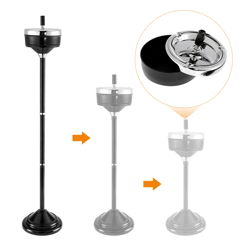 Floor Standing Stainless Steel Ashtray with Lid Removable Adjustable Height Cigar Ashtrays Ash Tray for Home KTV Toilet Outdoor