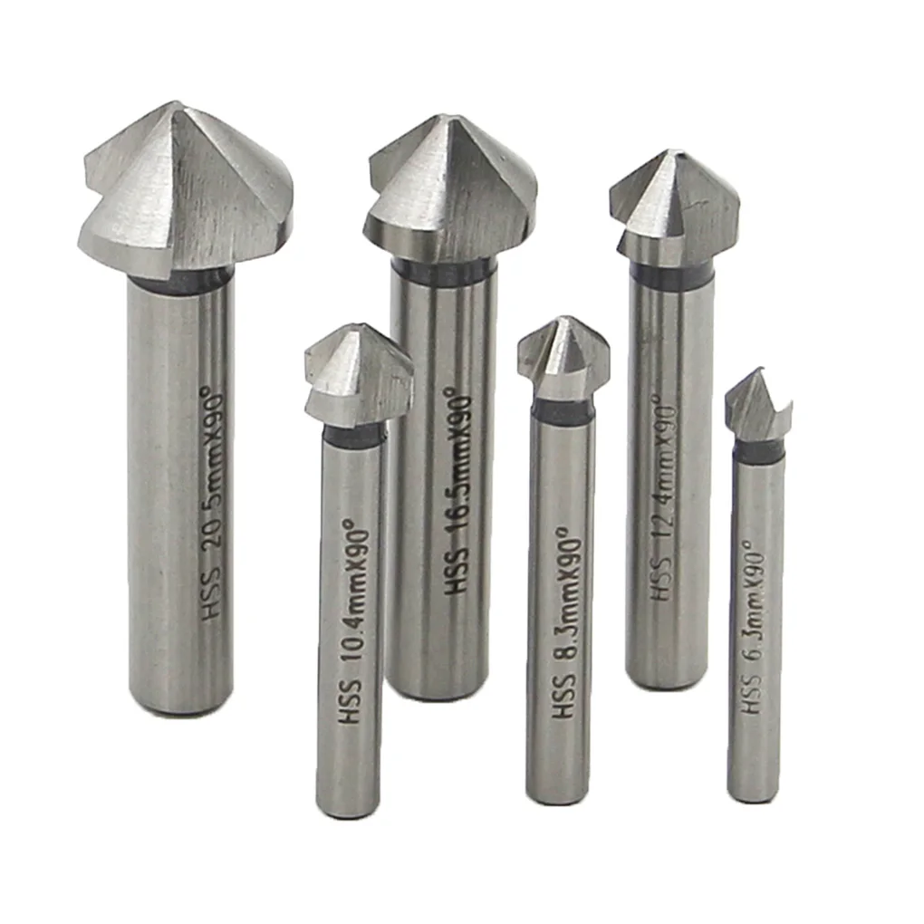 

6PCS/Set Round Shank 3 Flute HSS Hard Metals Natural Color Three Edge Chamfer Chamfering End Mill Cutter