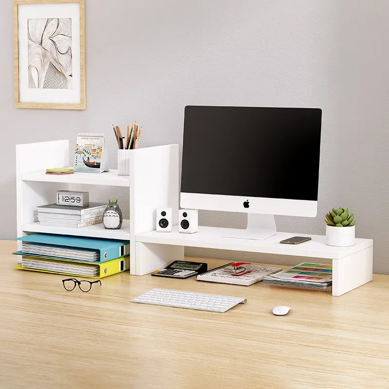 Desktop Monitor Stand Riser Height Adjustable Computer Screen Base Bracket with Storage Shelf for Desk Organization Space