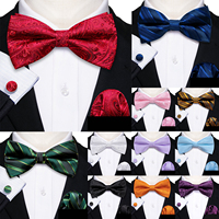 Barry.Wang Jacquard Silk Mens Bow Tie Pre-Tied Bowtie Hanky Cufflinks Set Red Blue Gold Green Purple Pink White Black Gray Pink