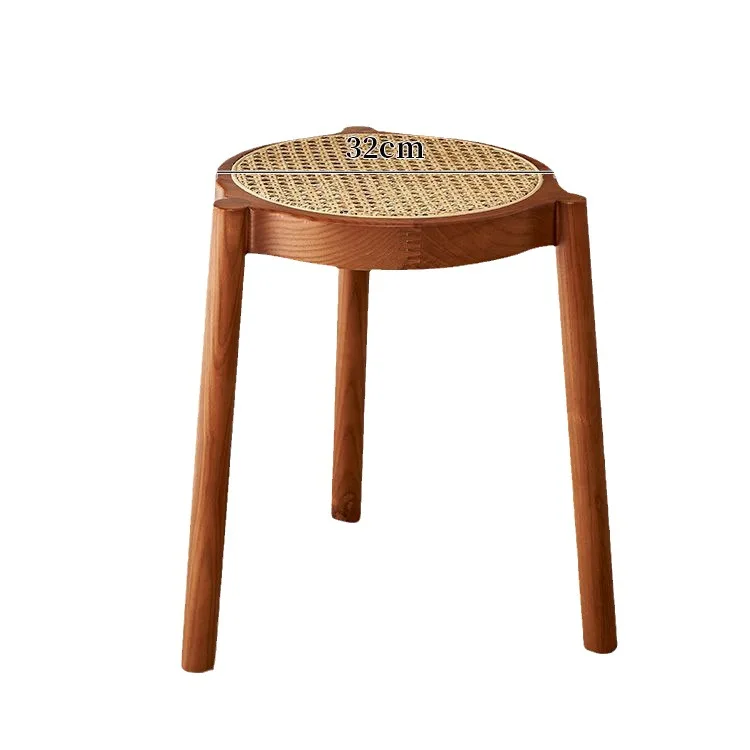 

Nordic stackable rattan woven modern minimalist living room small round stool, home solid wood low stool, shoe changing casual s