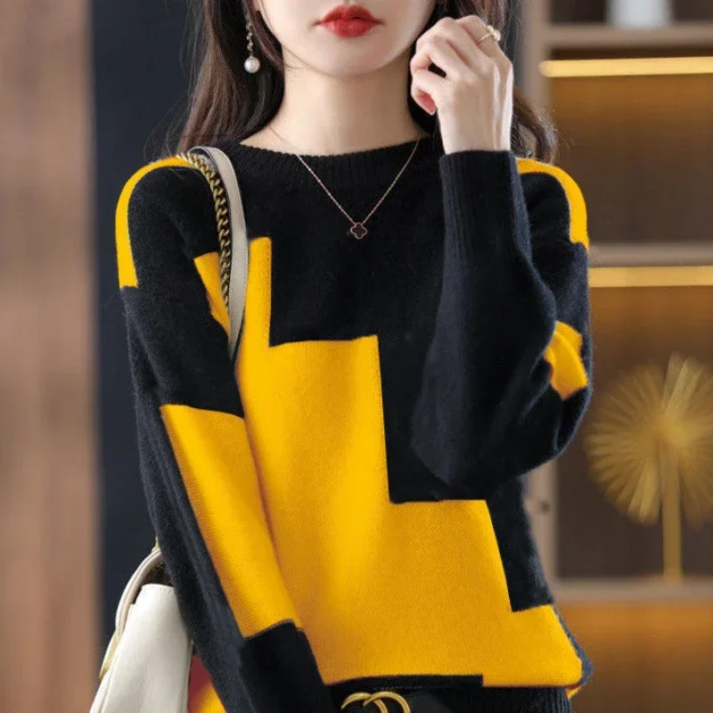 Red Round O Neck Women\'s Sweater Graphic Pullovers Yellow Knit Tops for Woman Clothes Designer Tall in Promotion Y2k Vintage New