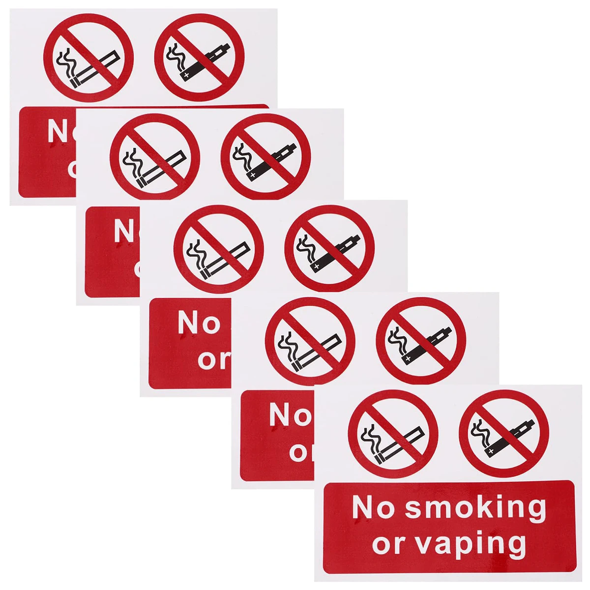 5 Self Adhesive Safety Signs  - No Smoking Or Vaping High Quality Material With Self-adhesive Backing Stickers