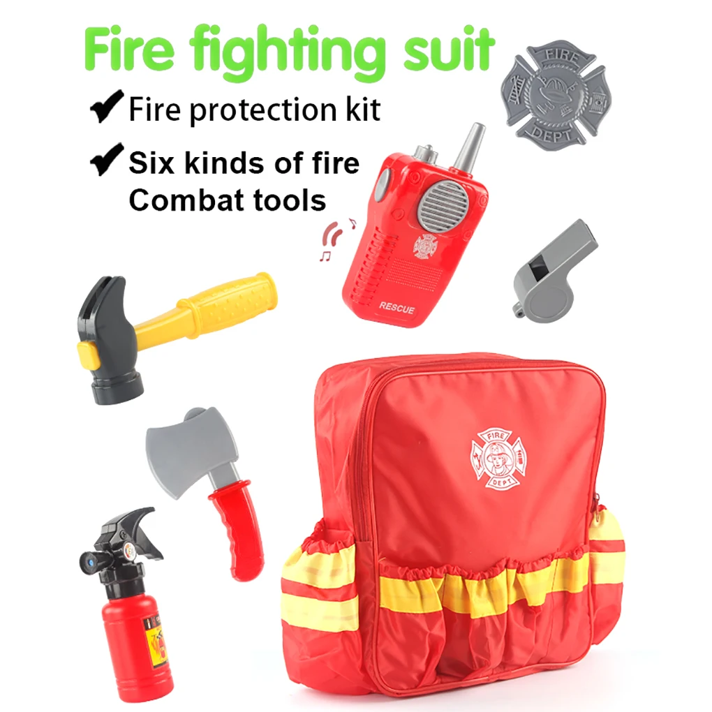 Fireman Uniform Plaything Toys Simulating Fireman Toy Set Kids Firefighter Cosplay Toy With Hammer Backpack For Kids Gift