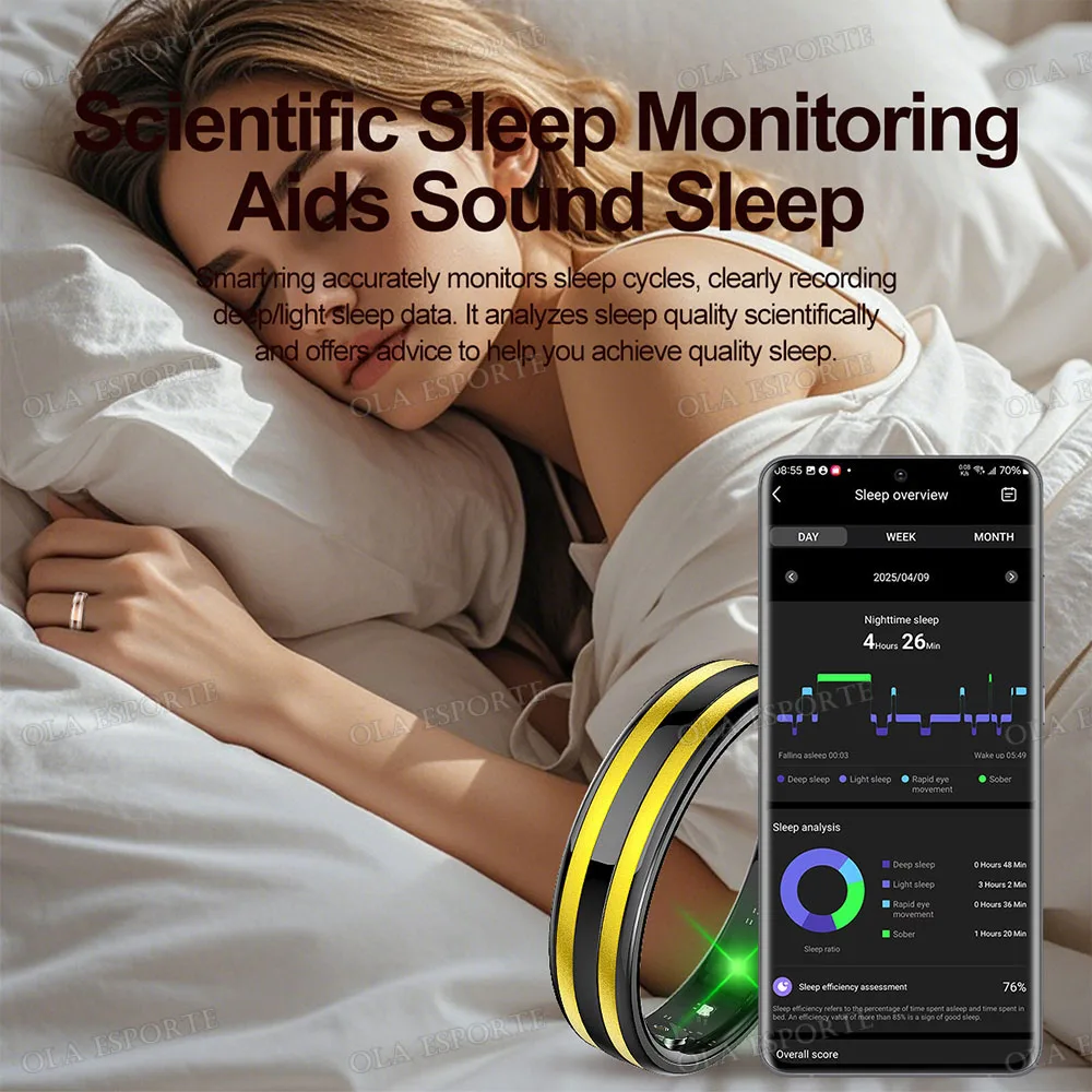 New Smart Ring Heart Rate Stress Temperature Health Monitor Multi-sport Mode Waterproof Gesture Sensing Smartring Men Women Ht23 view 4