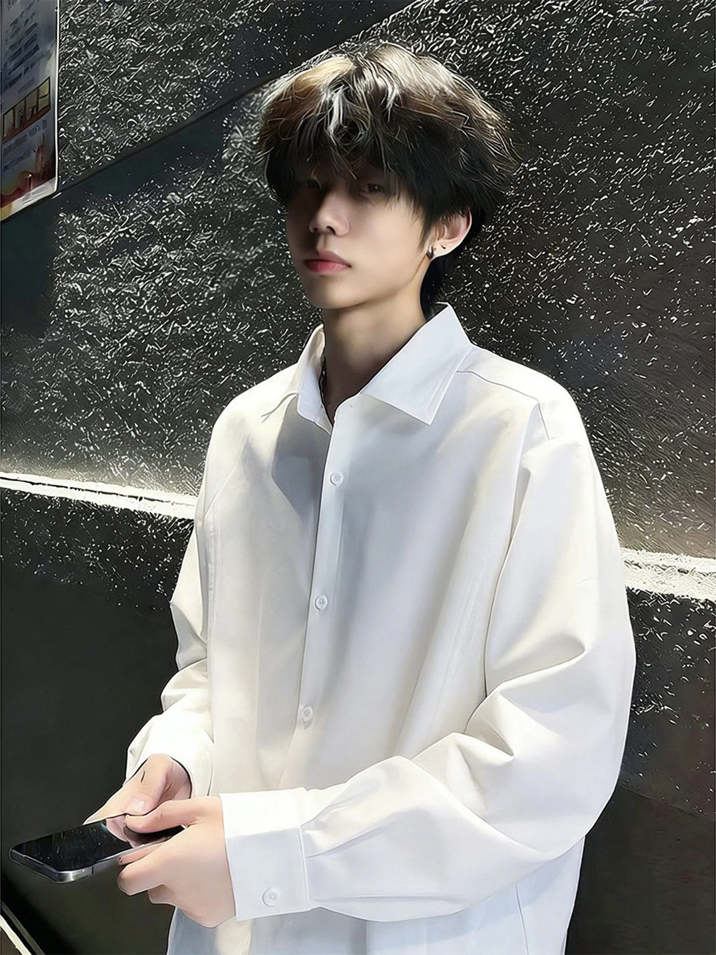

Briti Sle White Long Sve irt Men's Casual Faion Inner Wear Feel High End Look Suit Underwear Father Coat Jaet