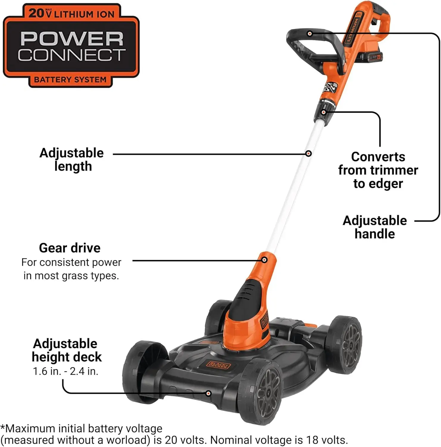 Combination String Trimmer, Lawn Mower, and Edger, Cordless 3-in-1 (MTC220)