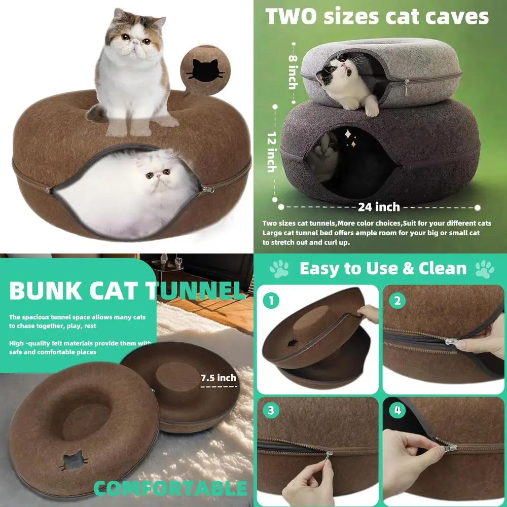 

Large Donut Cat Tunnel Bed for Cats up to 30 Lbs, Interactive Play Tent, Scratch-Resistant, Detachable (Brown, 24 Inch Diameter)