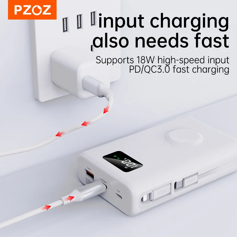 PZOZ 22.5W Power Bank 20000mAh Portable Type C QC PD Fast Charging Powerbank External Battery For iPhone iWatch Wireless Charger