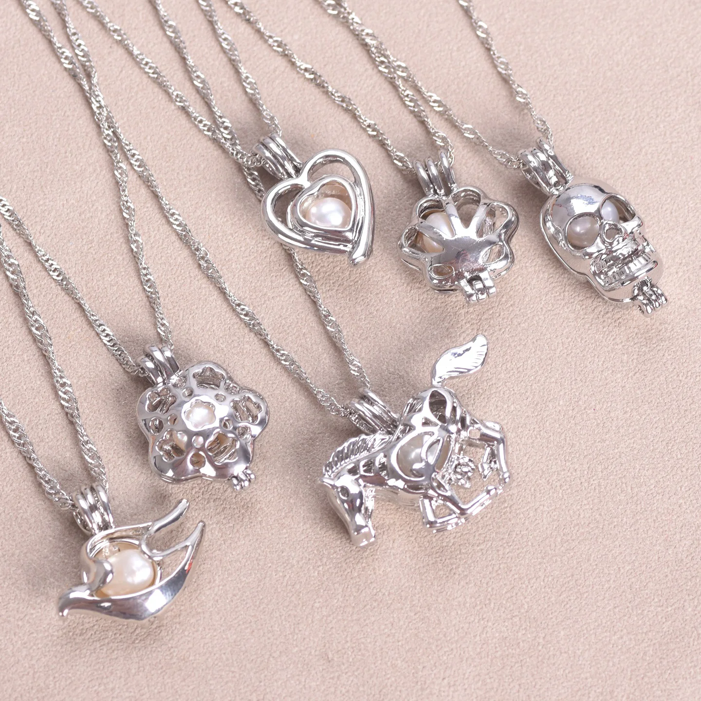 

Simple Open Cage Pearl Pendant Choker Necklace For Women Girls Chain Jewelry