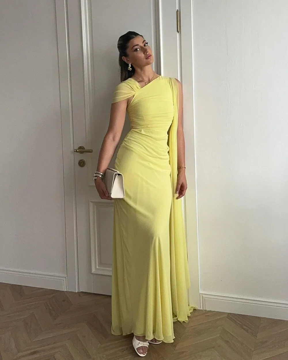 

Thinyfull Mermaid Chiffon Prom Dresses One Shoulder Specail Party Women Prom Gowns Long Arabic Formal Evening Dress Customized