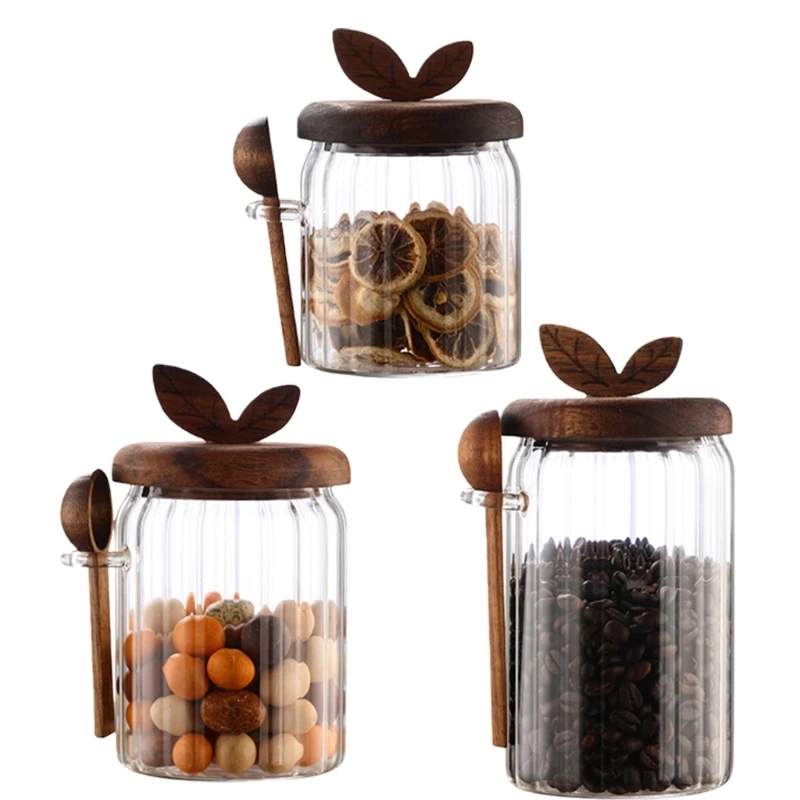 Glass Sealed Jar Including Spoon High Borosilicate Materials Sealed Design for Long Term Storage Kitchen Pantries 0XXB