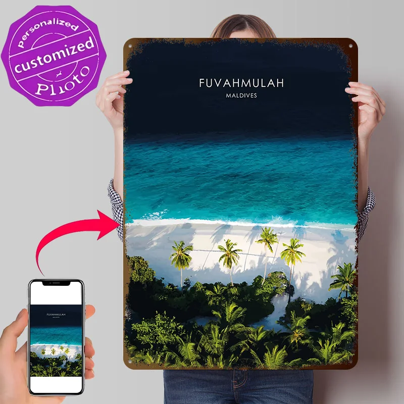 Fuvahmulah Beach Maldives 3D Texture Metal Poster Customized Wall Art Tin Sign Gift for Mancave Luxury Home Decor Items Man Cave