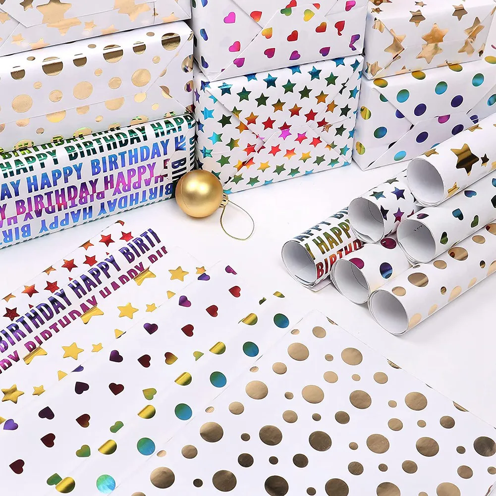 6 hojas de papel para envolver regalos, papel de regalo colorido multicolor para mujeres y hombres, cumpleaños o Navidad, 50CM X 70CM-POS