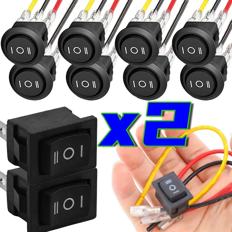 1/2PCS Round Rocker Switch 12V 3 Pin ON Off 10A/125V DC SPDT Circle Toggle Switch with Wires for Auto Marine Boat Switches