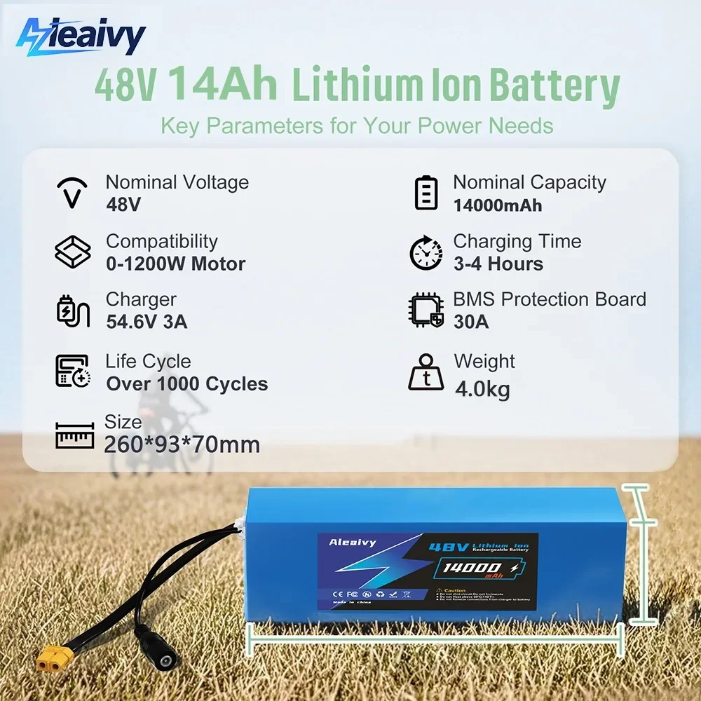 

14-20Ah 48V Ebike Battery Lithium-Ion with Charger 30A BMS Capacity for 48V 250W-1000W Electric Scooter 54.6V