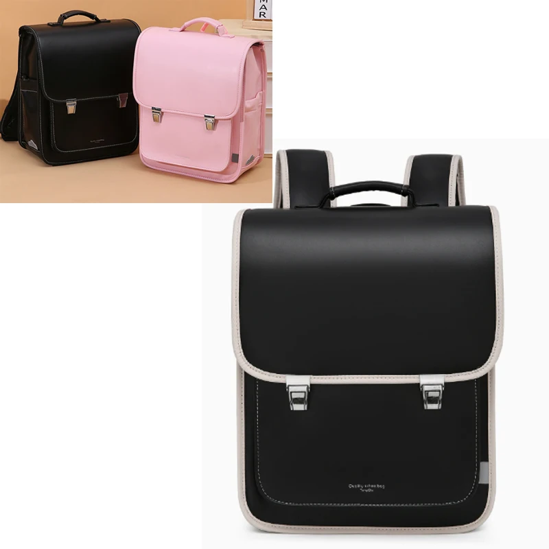 Classic Black White Kids Satchel Backpack Hard Shell School Bag With Button Straps For Boys Girls Daily Travel Bookbag 1-6 grade