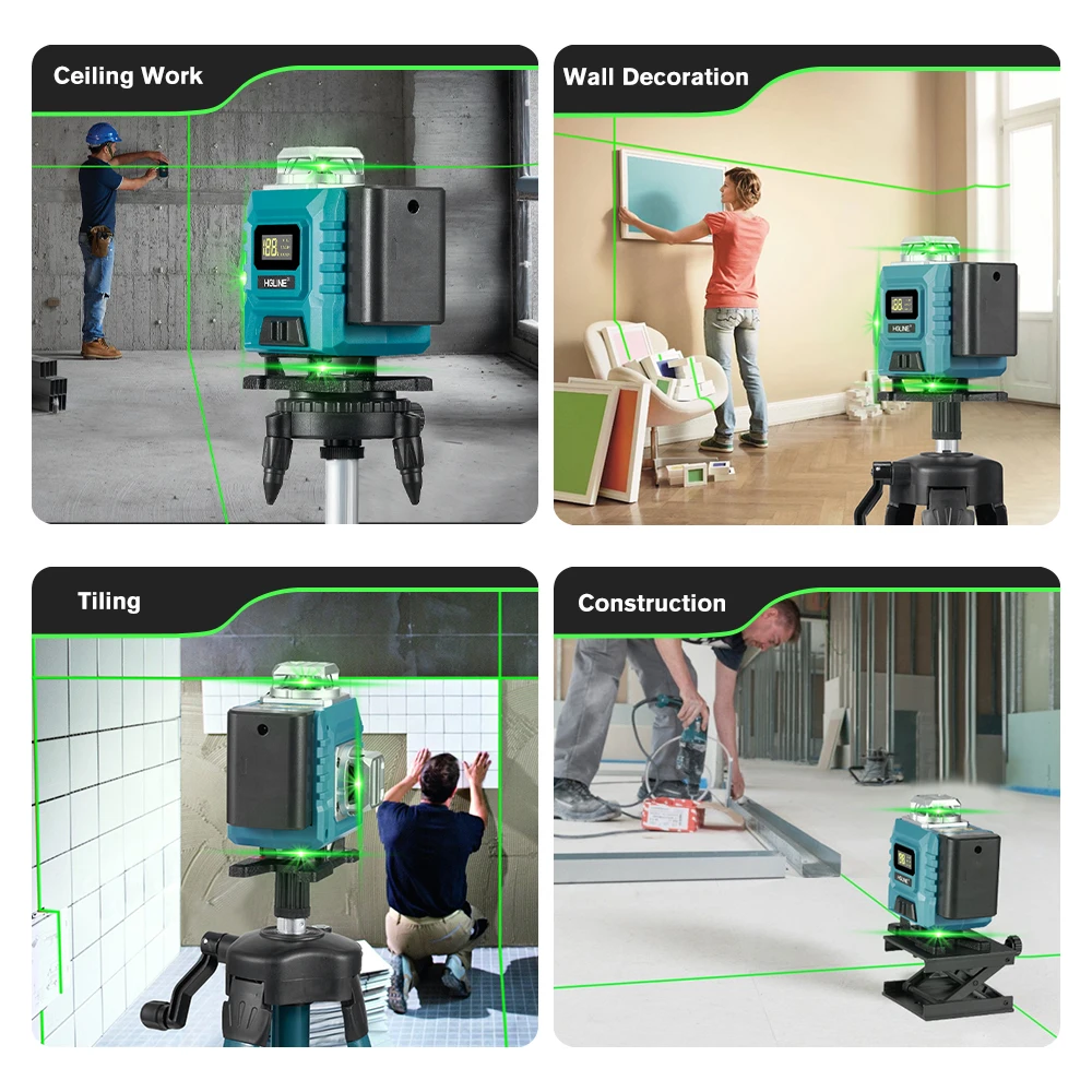 HGLINE 4D 16 líneas línea verde nivel láser aplicación remota Control Horizontal Vertical instrumento láser de medición nivel láser inclinado