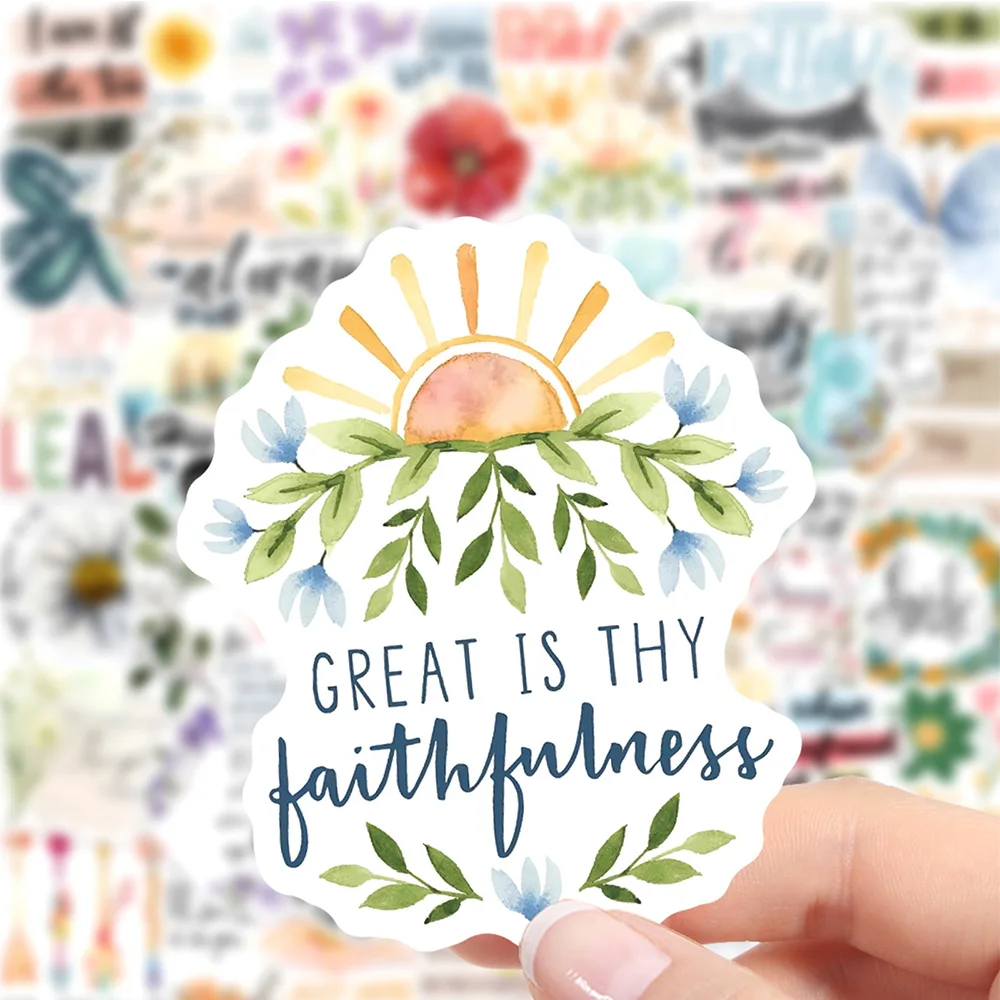 

10/30/50pcs Bible Jesus Motivational Phrase Stickers Creative Cartoon Aesthetic Decals Water Bottle Suitcase Phone Sticker Decor