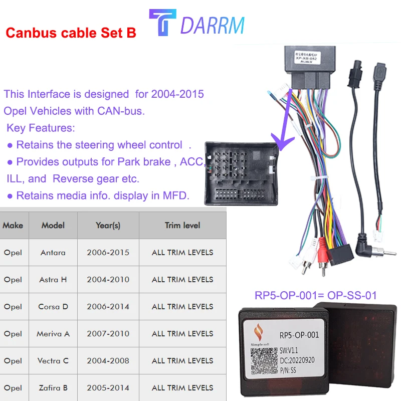 For OPEL Vectra C Zafira B Astra H Corsa D Antara Canbus Box with Cable Decoder Car Wiring Harness Adapter Android Radio Cable