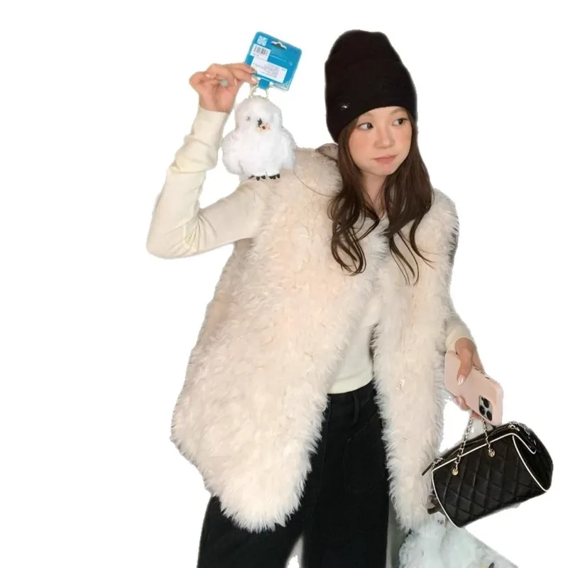 Lamb Wool Vest Women's Autumn Winter New Korean High-end Fur Integrated Coat Plush Vest Exquisite Simple Casual Trend Fashion