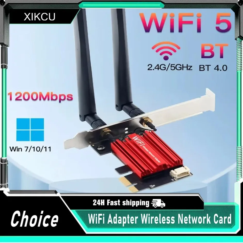 AC1200 WiFi 5 PCIE WiFi Adapter Wireless Network Card Bluetooth 4.0 Dual Band 2.4G/5GHz 802.11AC For Desktop Windows 7/8/10/11