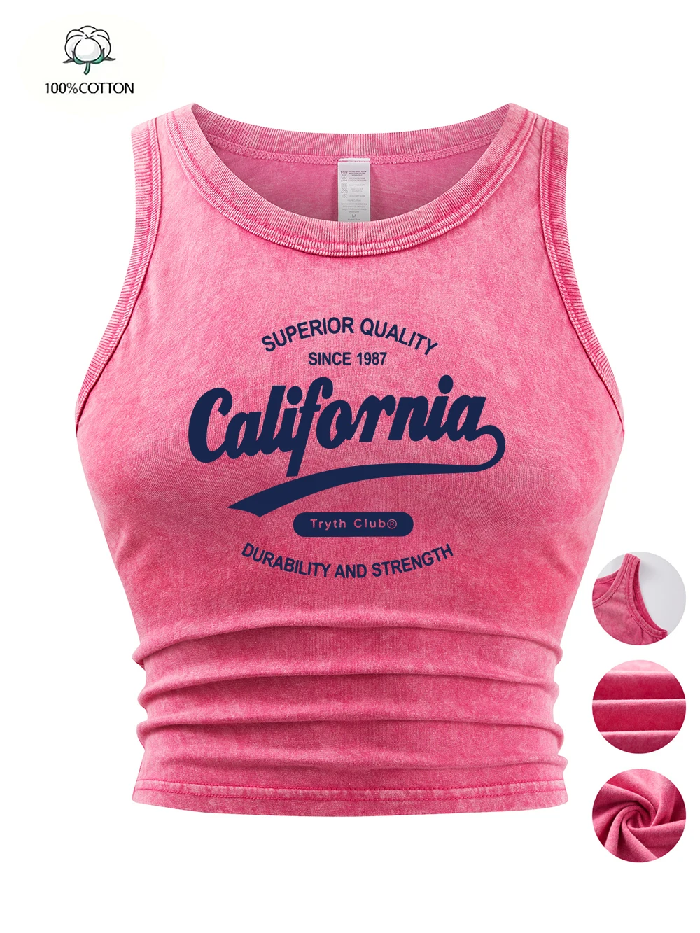 California Durability And Strength Prints Vest Tops Street Women Cotton Washed T-Shirt Thin Tight Tank Top Summer Woman Clothes