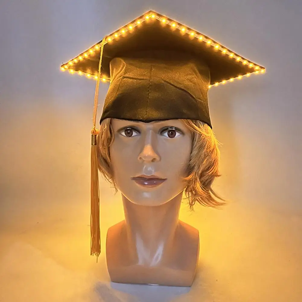 Unisex Graduation Bachelor Cap LED Luminous High School College Master Doctor Graduation Party Academic Hat Graduation Cap