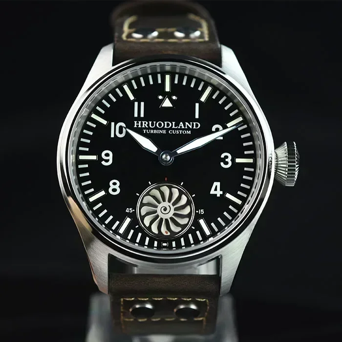 Hruodland Turbine Custom Pilot Watch For Men ST3620 Movement Mechanical BGW-9 Luminous Sapphire crystal frosted dial