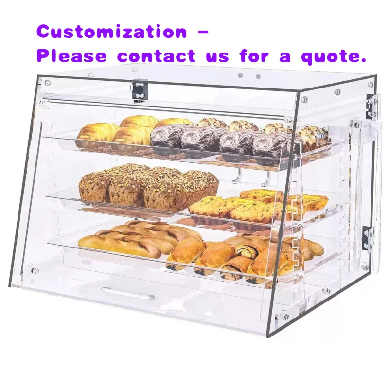 

custom.3-Tier Acrylic Bakery Display Countertop Food Pastry Bread Storage Cabinet with Dustproof Door Cafe Bakery