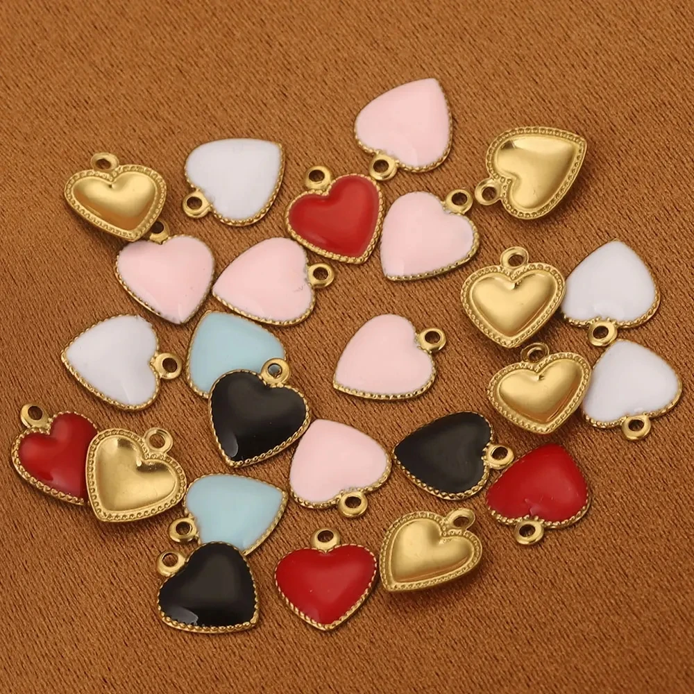 20pcs Stainless Steel Enamel Hearts Charms For Jewelry Making DIY Small Charms Bracelet Extend Chain Tail Tag Accessories Parts