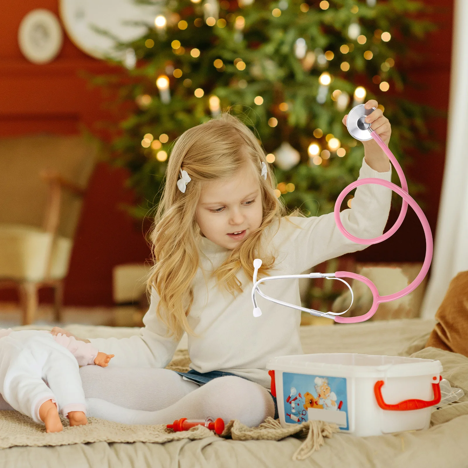 Stetoscopio da gioco da 1 pezzo per bambini Materiale premium Design sicuro Sviluppe la creatività Perfetto per le attività di gioco di ruolo del dottore Rosa