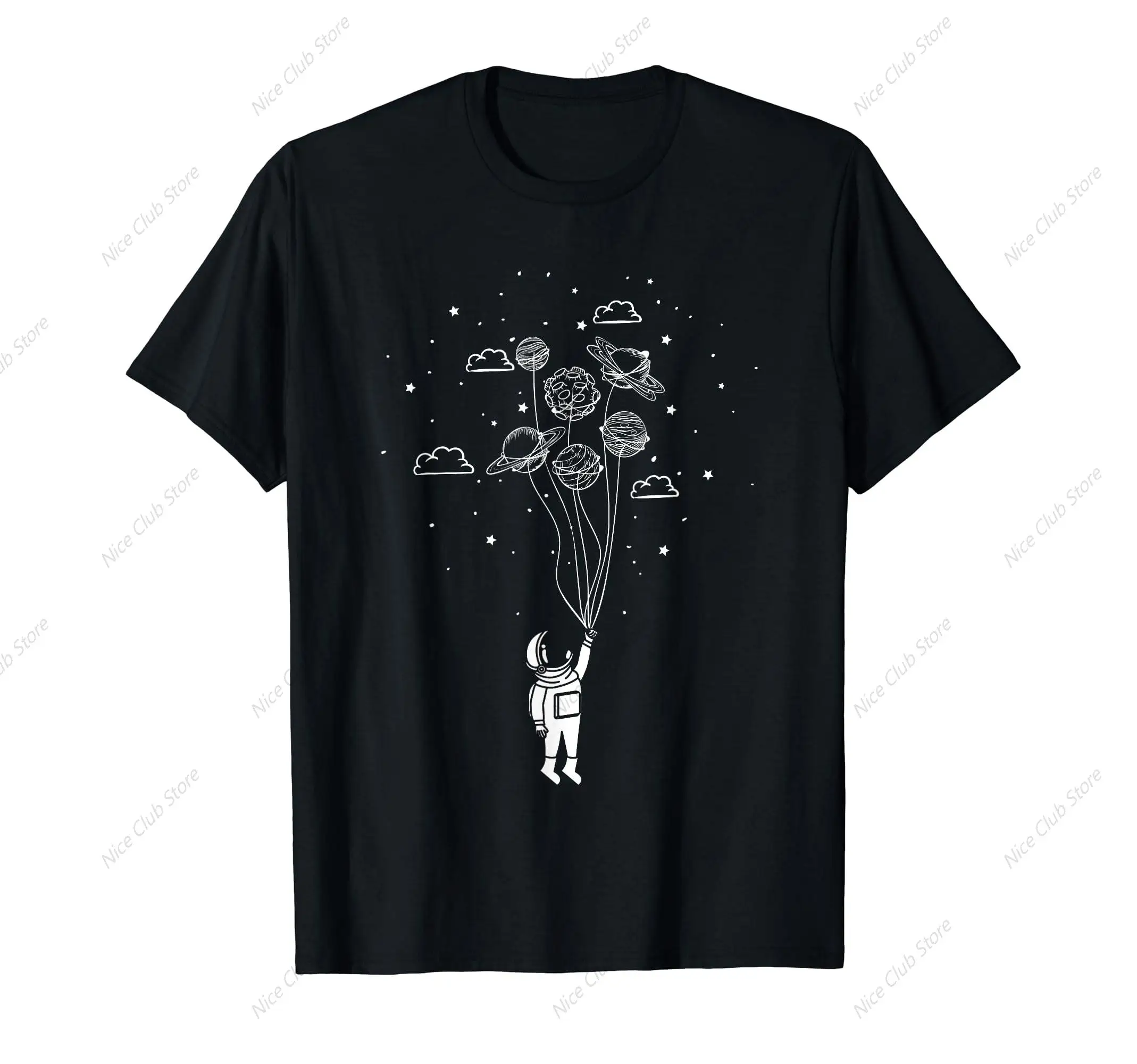 Planet Balloons Stars Clouds Outer Space Astronaut T-Shirt