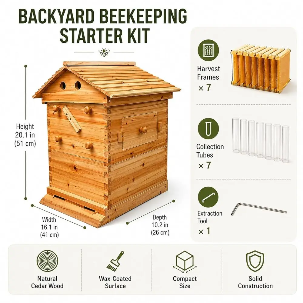 Beekeeping Starter Kit with Honey Collection & Observation, Beginner-Friendly, 24x22x30