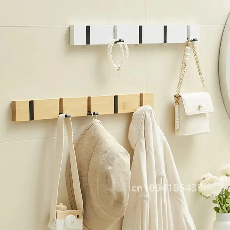 Wooden Invisible Bathroom Hook Creative Aluminum White Black Wall Mounted Door Key Storage Hanger Coat Towel Holder 3 4 5 Hooks