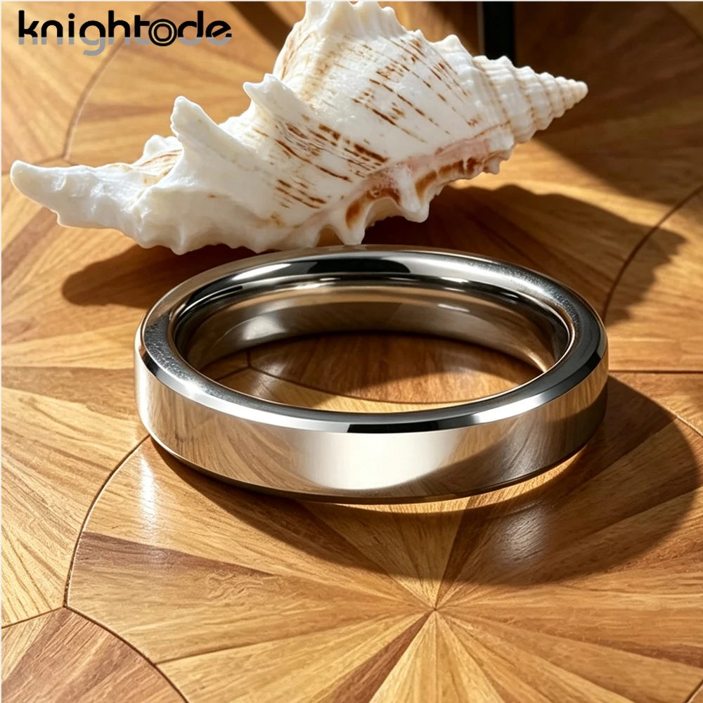 4mm Silvery Tungsten Carbide Wedding Ring for Women Beveled Edges Brushed Surface Comfort Fit Pinky Anniversary Jewelry