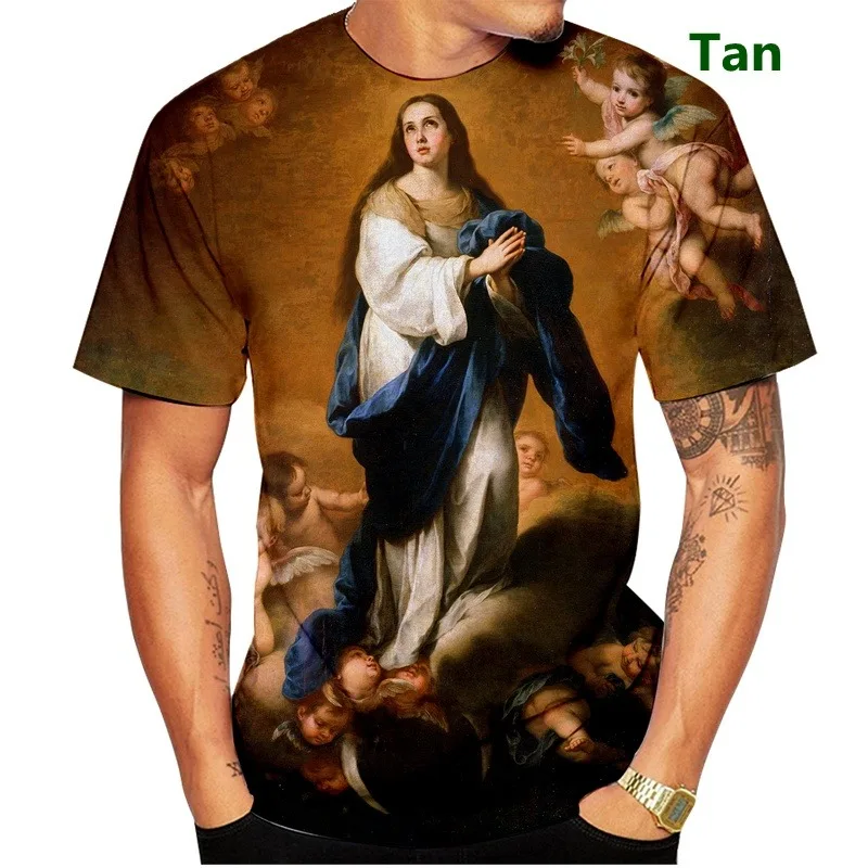 New Funny Men Summer Casual Tops Tee Fashion Blessed Virgin Mary Printed 3D T-Shirt