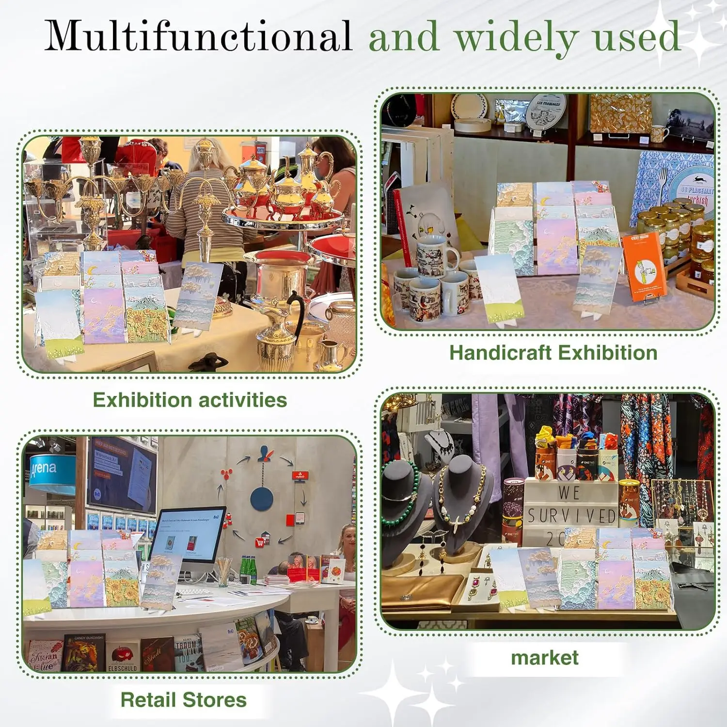 2 Pack 5 Tier Acrylic Card Display Stand with 4 Mini Triangle Display Holder for Greeting Sports Cards,Postcards, Business Cards