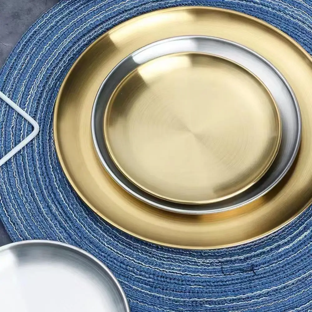 Multifunctional Dinner Plate Stainless Steel Dinner Plates for Home Kitchen Outdoor Camping Bbq Round for Serving for Everyday
