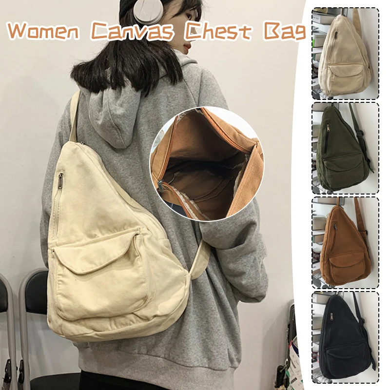 Unisex Canvas Chest Bag Outdoor Travel Cross Body Shoulder Sling Backpack Bags Messenger Bag Crossbody Bag Muliti Pocket