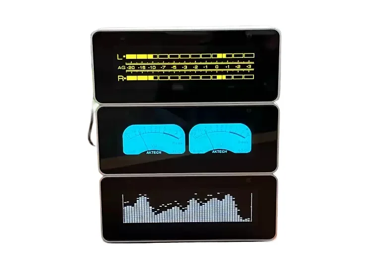 AK25664 Clock Music Spectrum OLED Screen, Aluminum Alloy Sandblasted Anodized Silver Shell