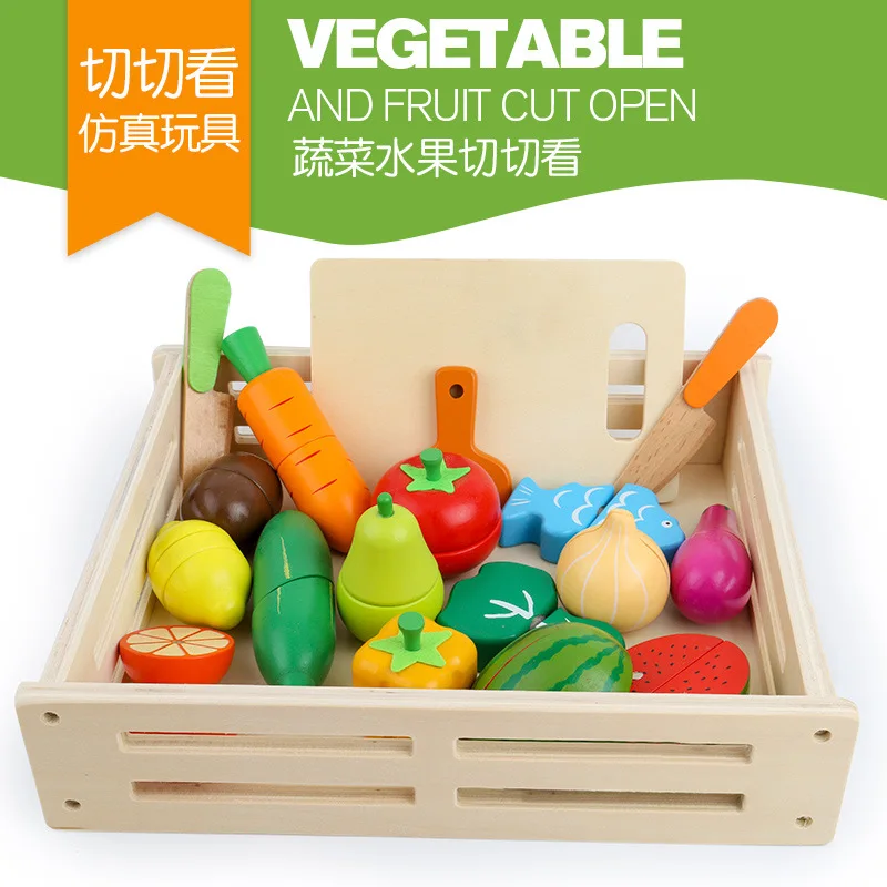 

Wooden children's toys 17pcs simulation vegetables and fruits cut to see the simulation kitchen cut to enjoy Gifts For Children