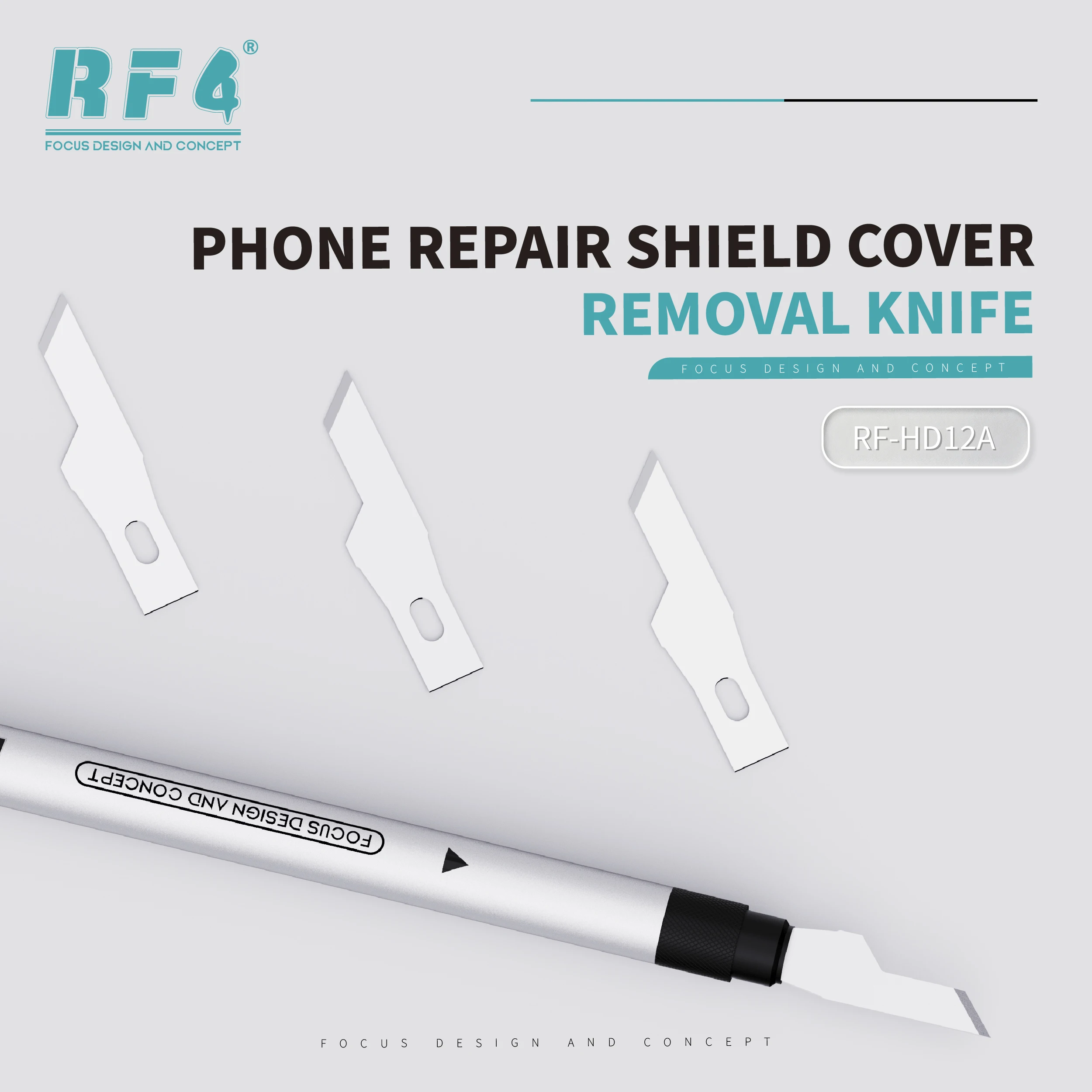 

RF4 RF-HD12A Precision Craft Knife Phone Repair Shield Coer Tool 4 Replaceable Blades 0.1mm Fine Tip for Mobile PCB Glue Slicing