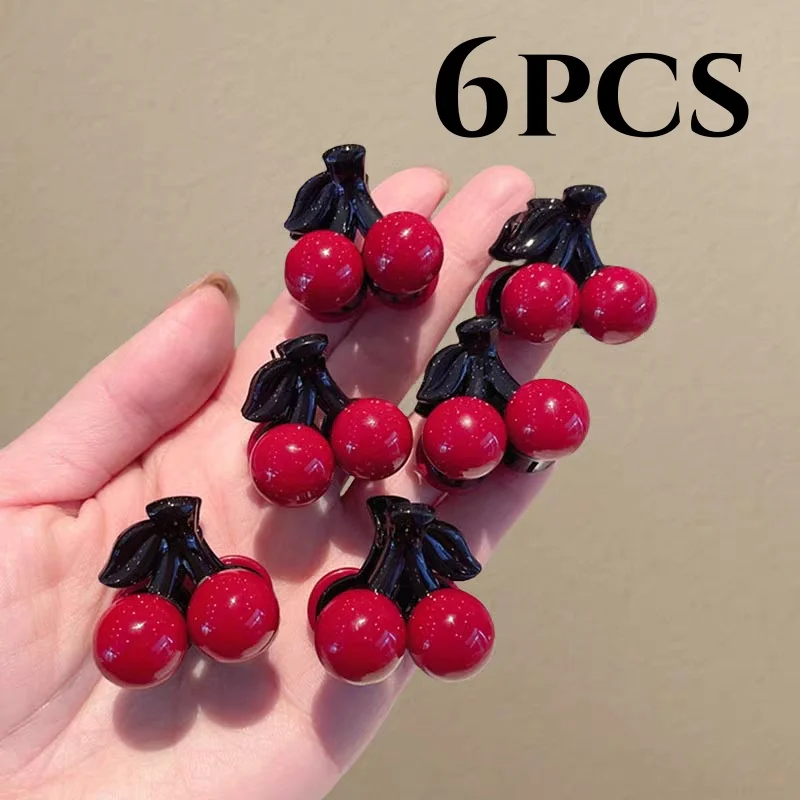 4–8 Stück rote Perlen Kirsche, kleine Haarspangen, süß, Mädchen, gebrochenes Haar, Mini-Clips, vielseitig, Pony-Seitenklammern, Top-Clips, Schmuck – Detail 3