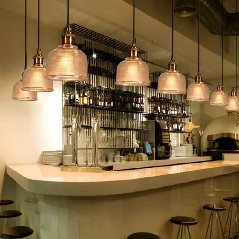 Latticed Glass Copper Pendant Lamp Vintage Suspension Light Dining Room Home Hotel Restaurant Hanging Ceiling Chandelier