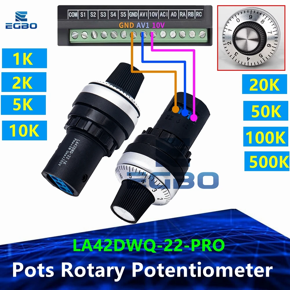 LA42DWQ-22-PRO 1K 2K 5K 10K 20k 50k 500k 22mm diametro pentole potenziometro rotante convertitore regolatore Inverter interruttore di resistenza