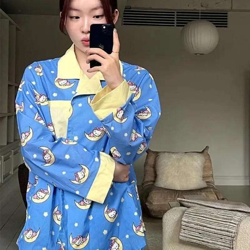 

Sanrio Hello Kitty Women Sleeping Pajamas Sets Kawaii Cartoon Student Spring and Autumn Long Sleeve Pant Sleepwear Home Clothes
