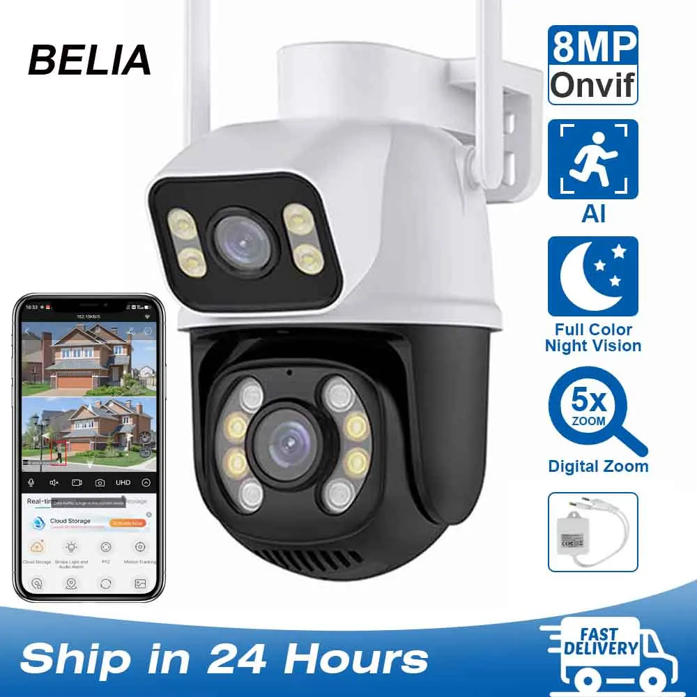 

Outdoor Wireless Security IP Camera 4K 8MP HD Dual Lens External Wifi PTZ Camera Auto Tracking Street Surveillance Camera iCsee